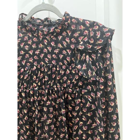 SCOTCH & SODA Floaty Ruffled Black Long Sleeve Floral Top Sz S - Picture 3 of 9